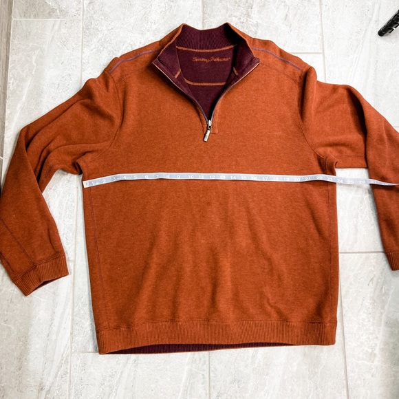 Tommy Bahama Flip Side Orange Burgundy Reversible 1/4 Zip Long Sleeve Sweater - Picture 9 of 11